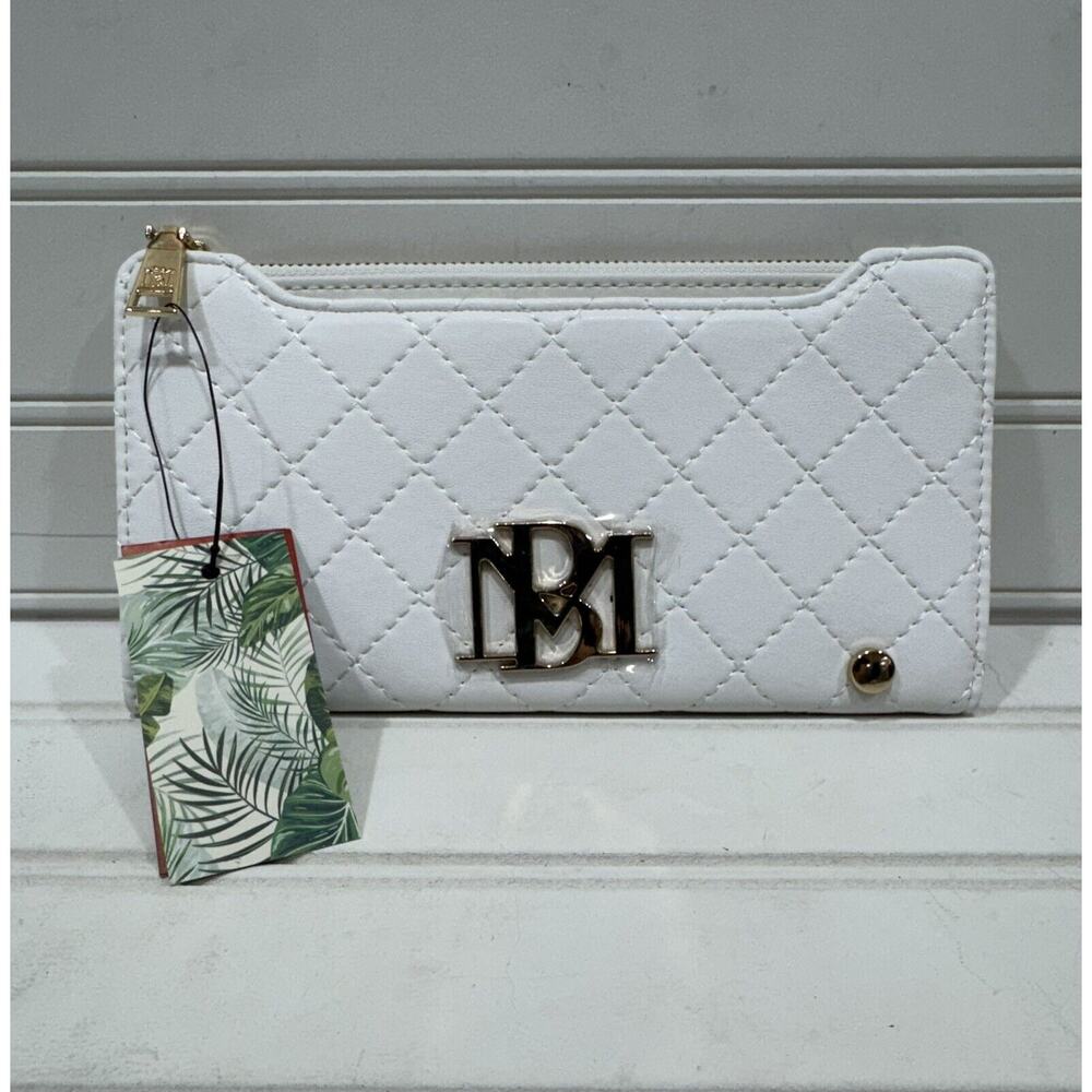 Studio Badgley Mischka White Quilted Long Cards Wallet NWT Vegan Leather - Picture 1 of 7